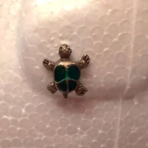Silver Toned Turtle Shaped Stud Earrings with Green painted Shell